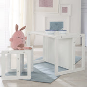 Children's seating group in country house style, stool + table, swivel seating furniture in white