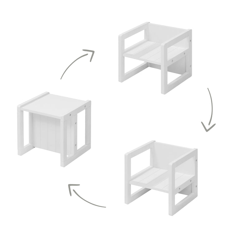 Siège pour enfants dans le style de la maison de campagne, tabouret + table, sièges rotatifs en blanc