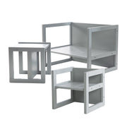 Sitzgruppe im Landhausstil für Kinder, 2 Hocker & eine zum Tisch umwandelbarer Kinderbank, grau
