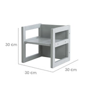 Sitzgruppe im Landhausstil für Kinder, 2 Hocker & eine zum Tisch umwandelbarer Kinderbank, grau