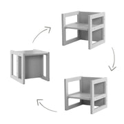 Sitzgruppe im Landhausstil für Kinder, 2 Hocker & eine zum Tisch umwandelbarer Kinderbank, grau