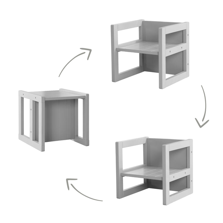 Sitzgruppe im Landhausstil für Kinder, 2 Hocker & eine zum Tisch umwandelbarer Kinderbank, grau