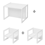 Sitzgruppe im Landhausstil für Kinder, 2 Hocker & eine zum Tisch umwandelbarer Kinderbank, weiß