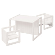 Country-style seating group for children, 2 stools & a children's bench convertible to the table, white