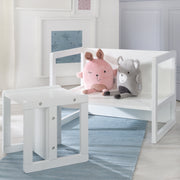 Country-style seating group for children, 2 stools & a children's bench convertible to the table, white