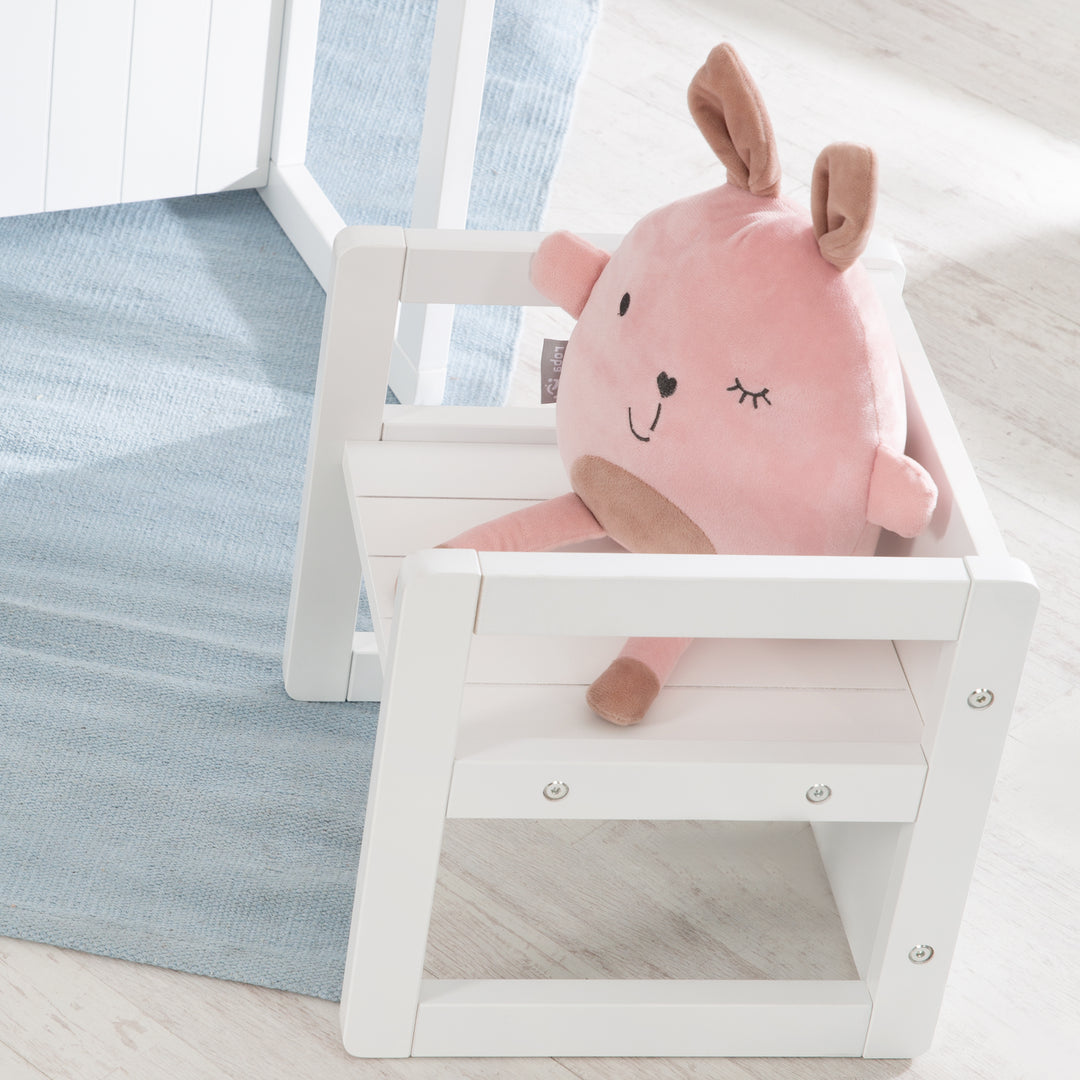 Sitzgruppe im Landhausstil für Kinder, 2 Hocker & eine zum Tisch umwandelbarer Kinderbank, weiß