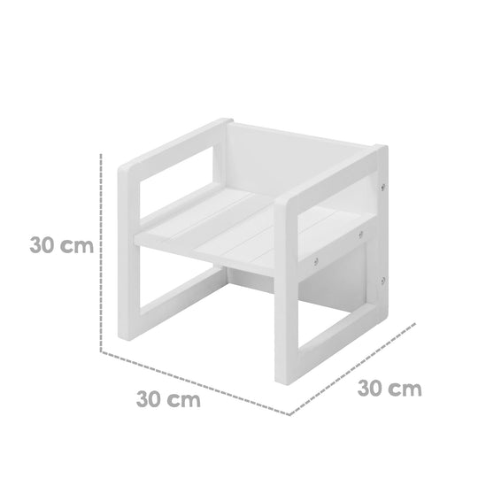 Sitzgruppe im Landhausstil für Kinder, 2 Hocker & eine zum Tisch umwandelbarer Kinderbank, weiß