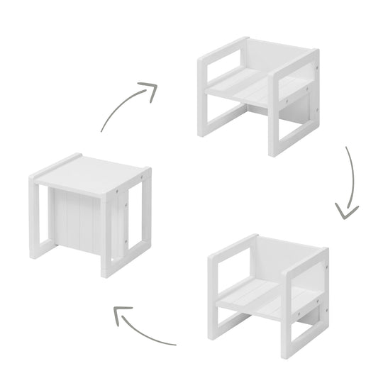 Sitzgruppe im Landhausstil für Kinder, 2 Hocker & eine zum Tisch umwandelbarer Kinderbank, weiß