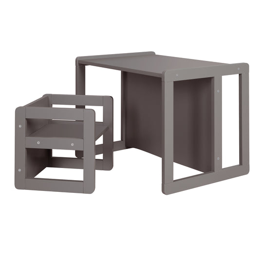 Ensemble de chaises pour enfants 3en1 - Tabouret réversible + table - Transformable - Anthracite