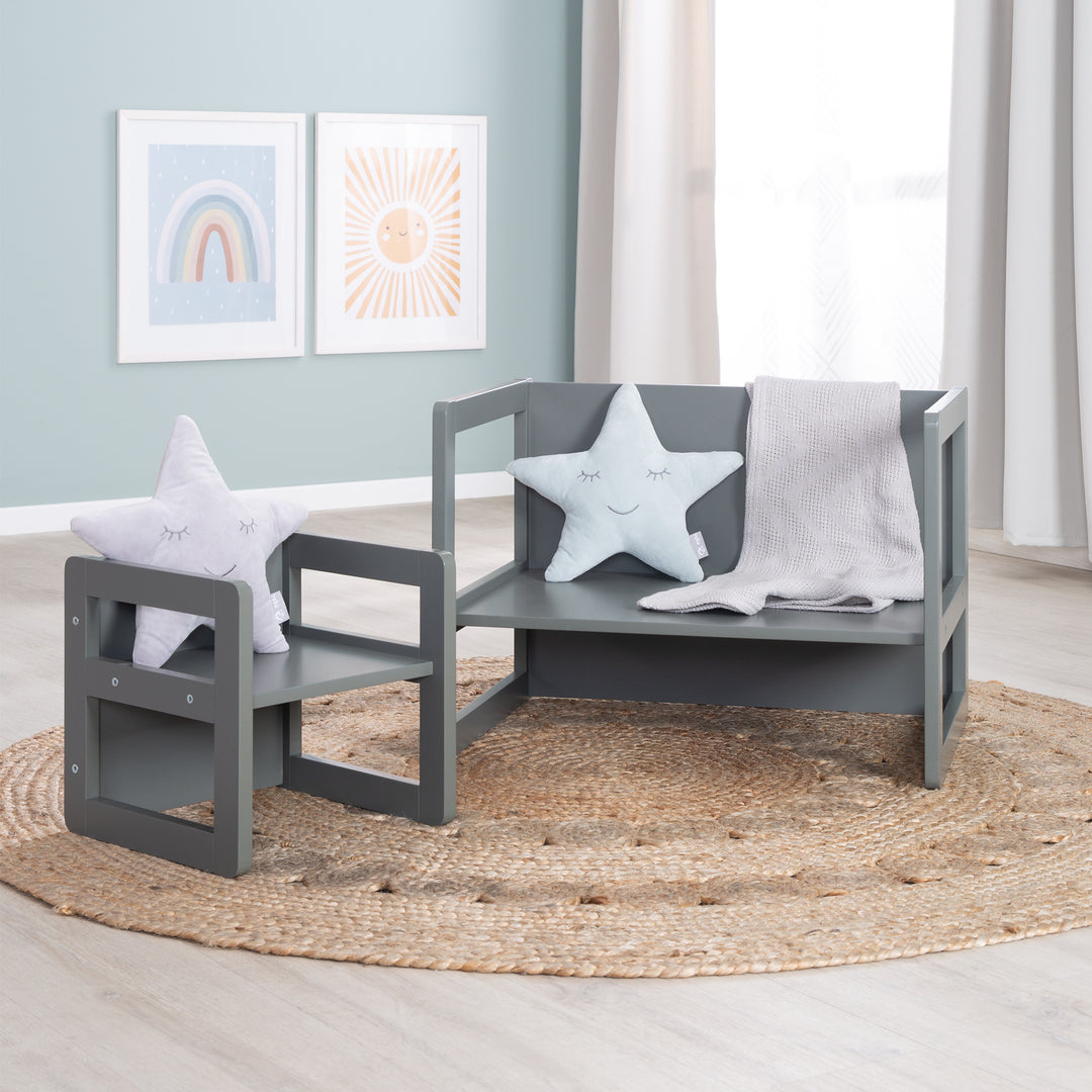 Ensemble de chaises pour enfants 3en1 - Tabouret réversible + table - Transformable - Anthracite