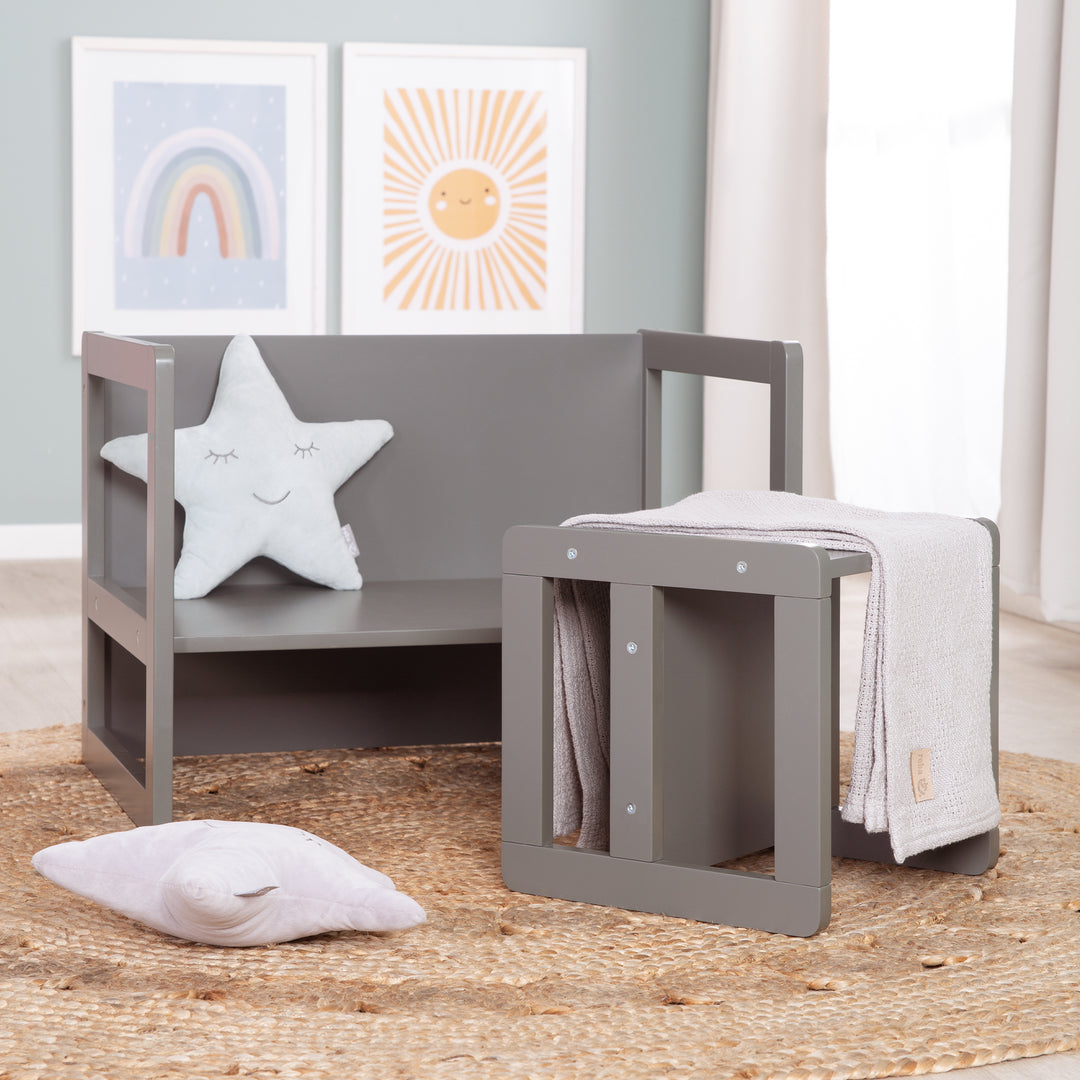 Ensemble de chaises pour enfants 3en1 - Tabouret réversible + table - Transformable - Anthracite