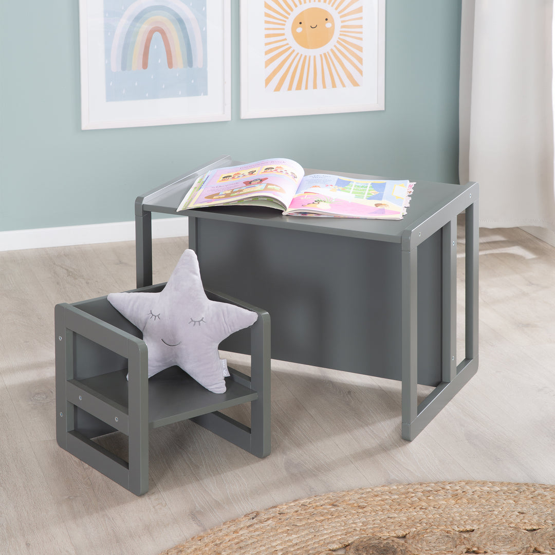 Ensemble de chaises pour enfants 3en1 - Tabouret réversible + table - Transformable - Anthracite