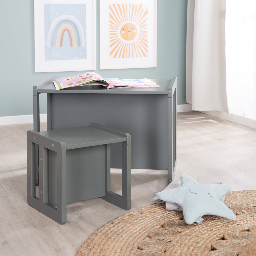 Ensemble de chaises pour enfants 3en1 - Tabouret réversible + table - Transformable - Anthracite