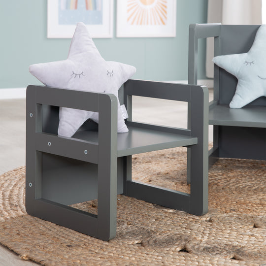 Ensemble de chaises pour enfants 3en1 - Tabouret réversible + table - Transformable - Anthracite