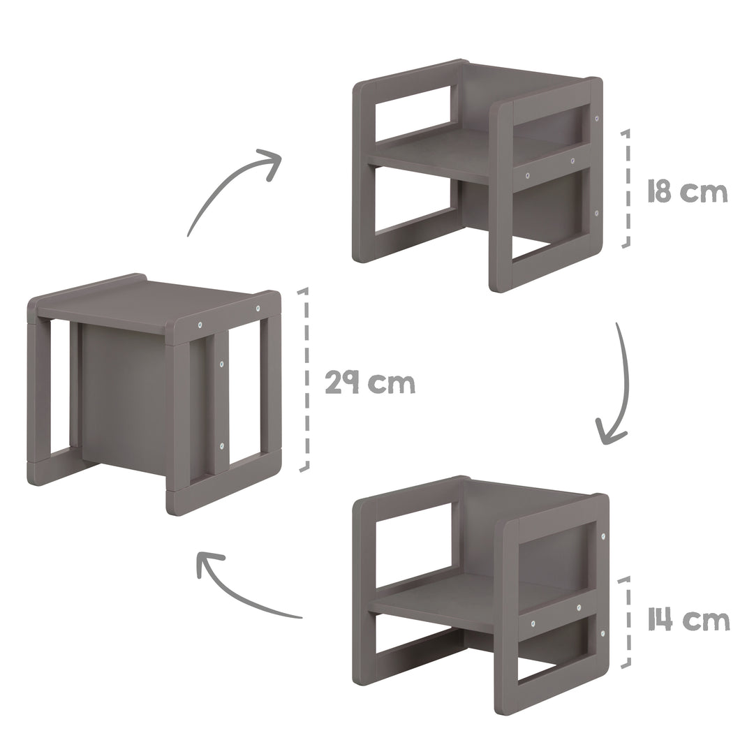 Ensemble de chaises pour enfants 3en1 - Tabouret réversible + table - Transformable - Anthracite