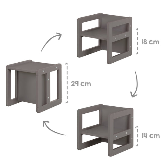 Ensemble de chaises pour enfants 3en1 - Tabouret réversible + table - Transformable - Anthracite