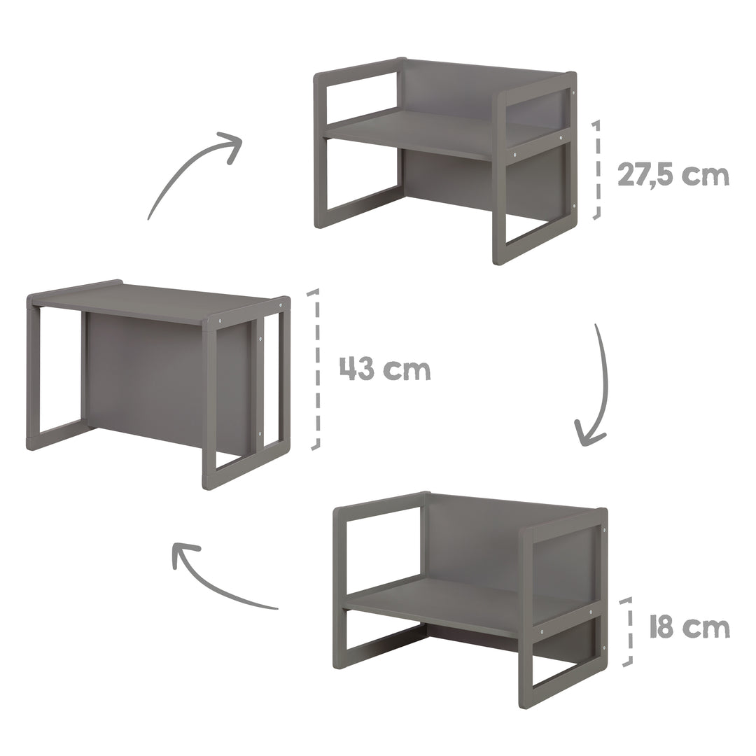 Ensemble de chaises pour enfants 3en1 - Tabouret réversible + table - Transformable - Anthracite