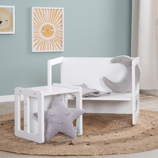 Ensemble de chaises pour enfants 3en1 - Tabouret réversible + table - Transformable - Blanc