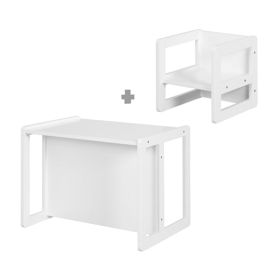 Ensemble de chaises pour enfants 3en1 - Tabouret réversible + table - Transformable - Blanc