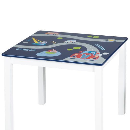 Dinette 'Rennfahrer', 2 chaises et 1 table pour enfants, avec motifs de véhicules en bleu
