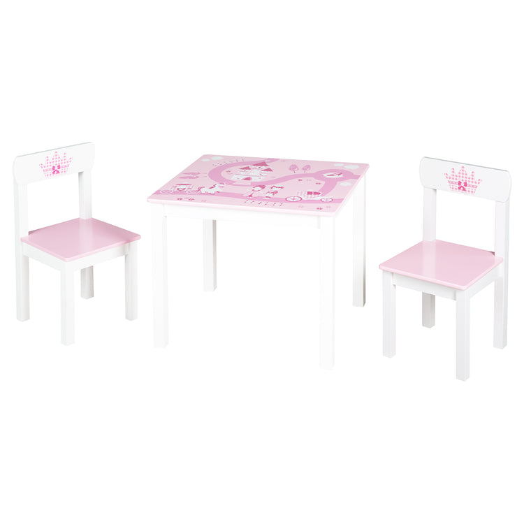 Kindersitzgruppe 'Krone', 2 Kinderstühlen & 1 Tisch, mit Prinzessin/Schloß/Einhorn, rosa
