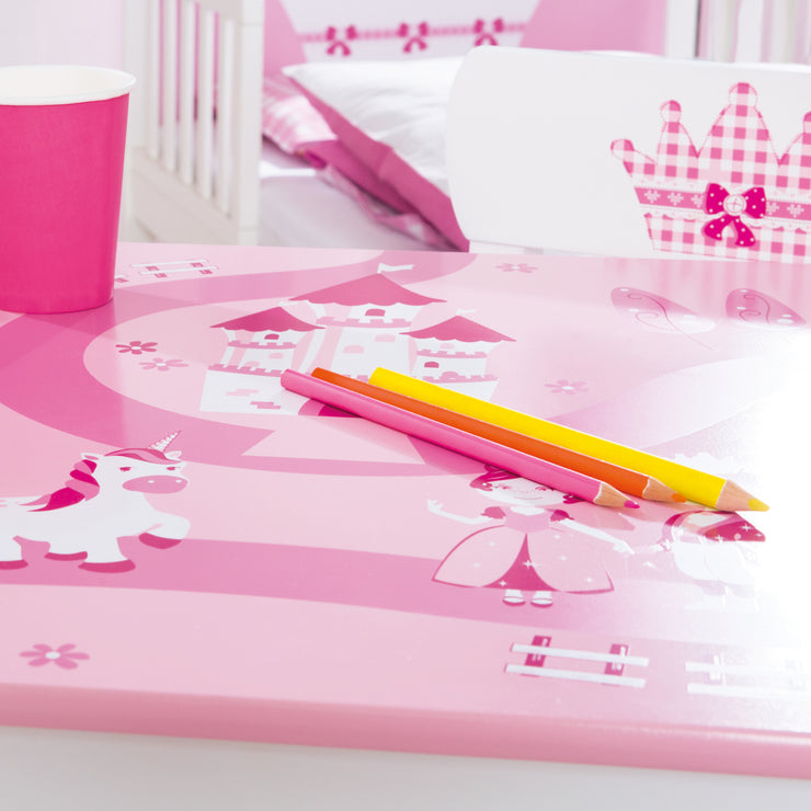 Kindersitzgruppe 'Krone', 2 Kinderstühlen & 1 Tisch, mit Prinzessin/Schloß/Einhorn, rosa