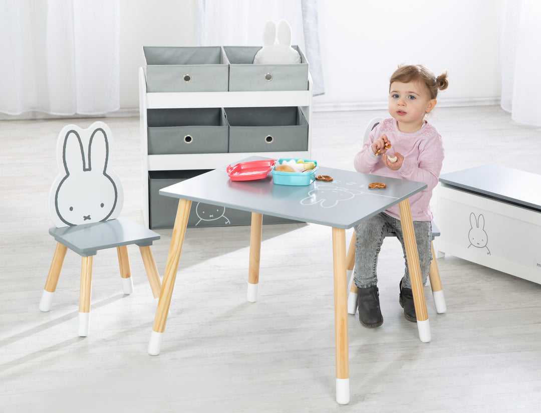 Dinette pour enfant 'miffy®', 2 chaises et 1 table pour enfant, bois, gris foncé / blanc laqué