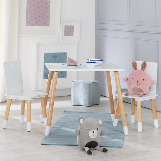 Kindersitzgruppe, Kindermöbel Set aus 2 Kinderstühlen & 1 Tisch, Holz, weiß lackiert