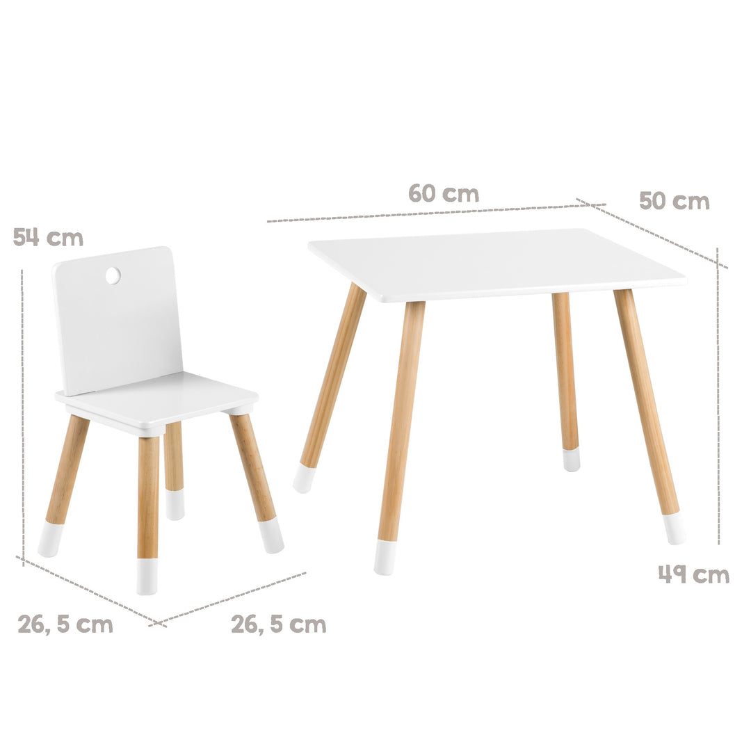 Kindersitzgruppe, Kindermöbel Set aus 2 Kinderstühlen & 1 Tisch, Holz, weiß lackiert