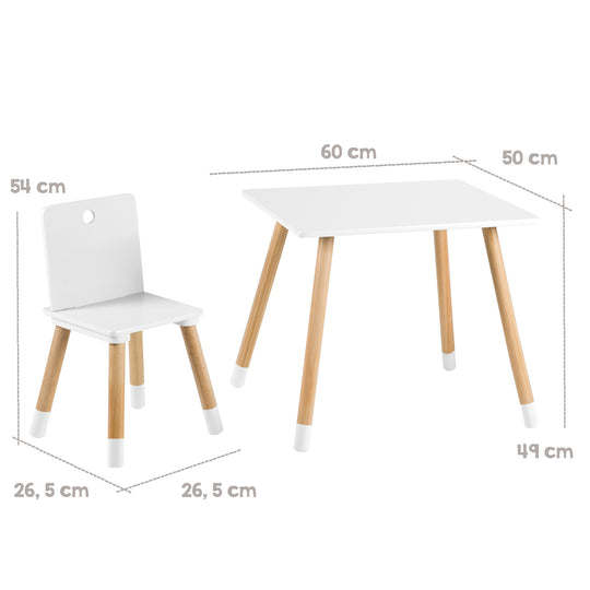 Kindersitzgruppe, Kindermöbel Set aus 2 Kinderstühlen & 1 Tisch, Holz, weiß lackiert