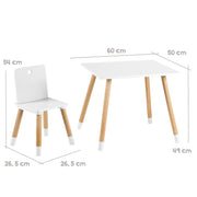 Ensemble de sièges, Set composé de 2 chaises et 1 table d'enfant, en bois blanc laqué