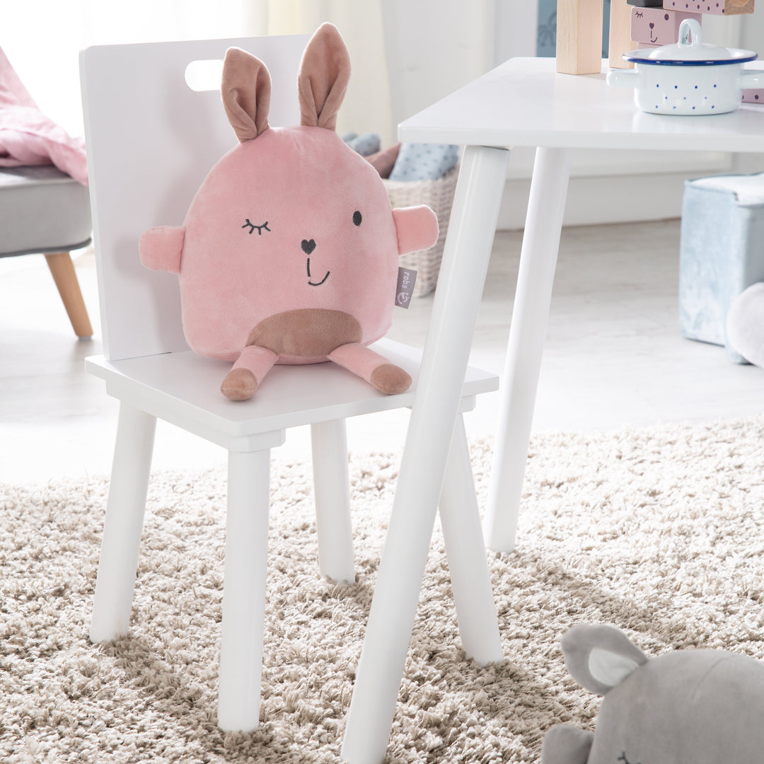 Ensemble de sièges, set composé de 2 chaises et un table pour enfant, en bois, blanc laqué