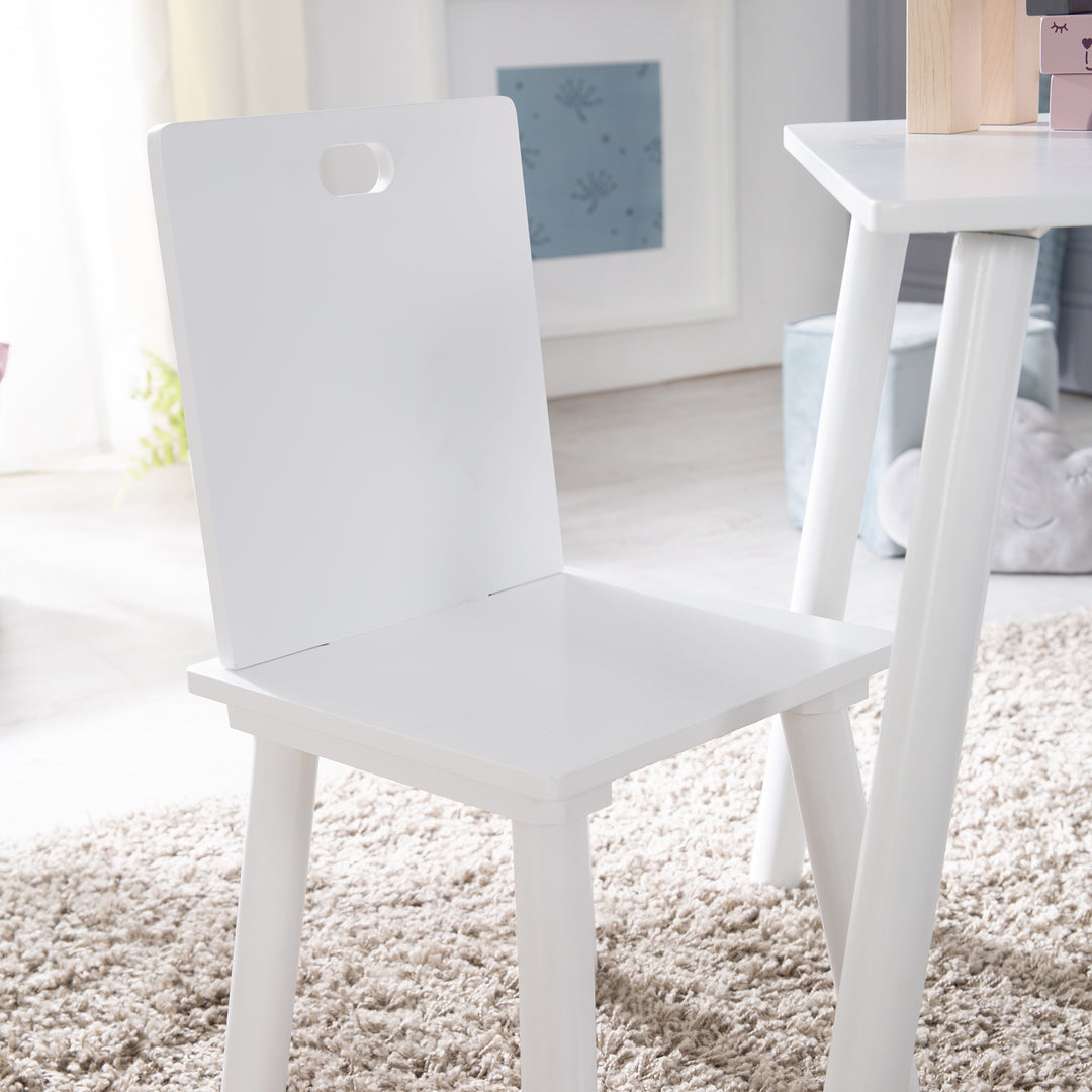 Ensemble de sièges, set composé de 2 chaises et un table pour enfant, en bois, blanc laqué