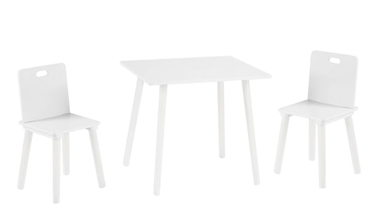 Ensemble de sièges, set composé de 2 chaises et un table pour enfant, en bois, blanc laqué