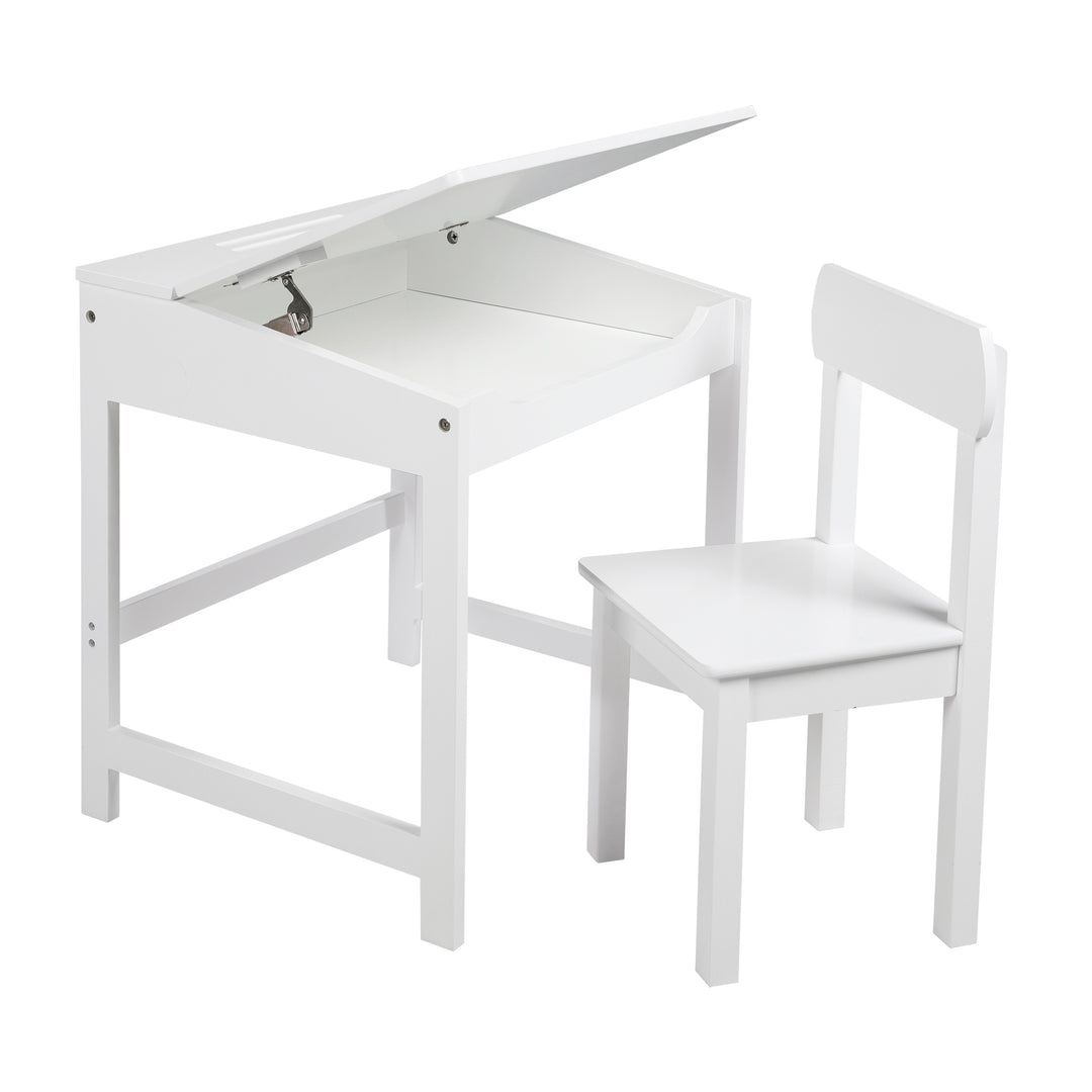 Bureau d'école avec chaise, tablette pliable avec amortisseurs, rainures de rangement fraisées