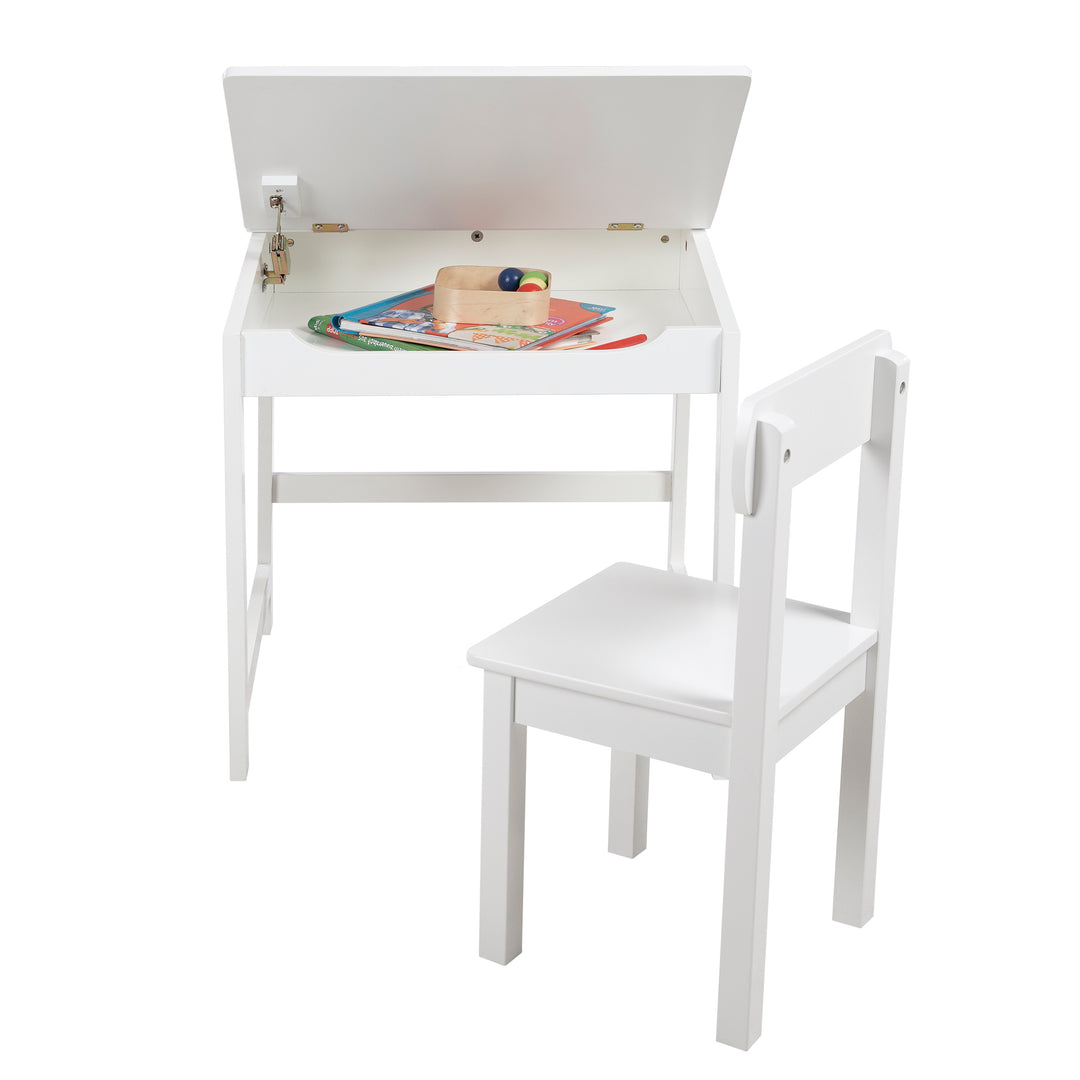 Bureau d'école avec chaise, tablette pliable avec amortisseurs, rainures de rangement fraisées