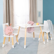 Asiento para niños, conjunto hecho de sillas y mesa, madera pintada de blanco, incluida la red de almacenamiento