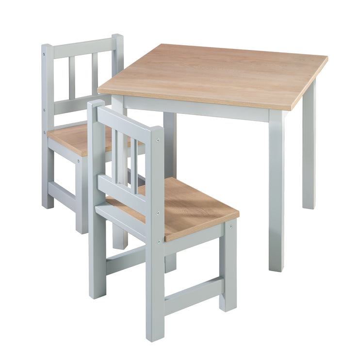 Set di sedute per bambini "Woody" - 2 Sedie e 1 Tavolo - Laccato grigio - Decorazione in legno