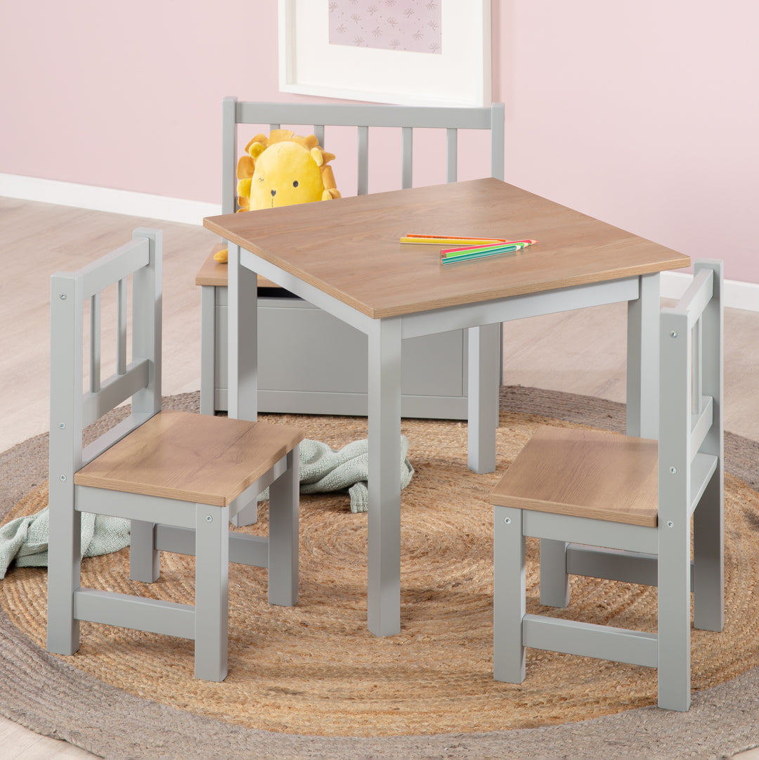 Ensemble de sièges 'Woody' - 2 chaises + table - Taupe laqué - Décor bois