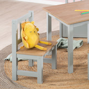 Set di sedute per bambini "Woody" - 2 Sedie e 1 Tavolo - Laccato grigio - Decorazione in legno