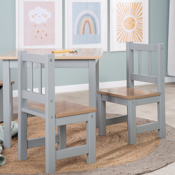 Groupe de sièges pour enfants 'Woody' - 2 chaises et 1 table - Taupe peint - décor en bois