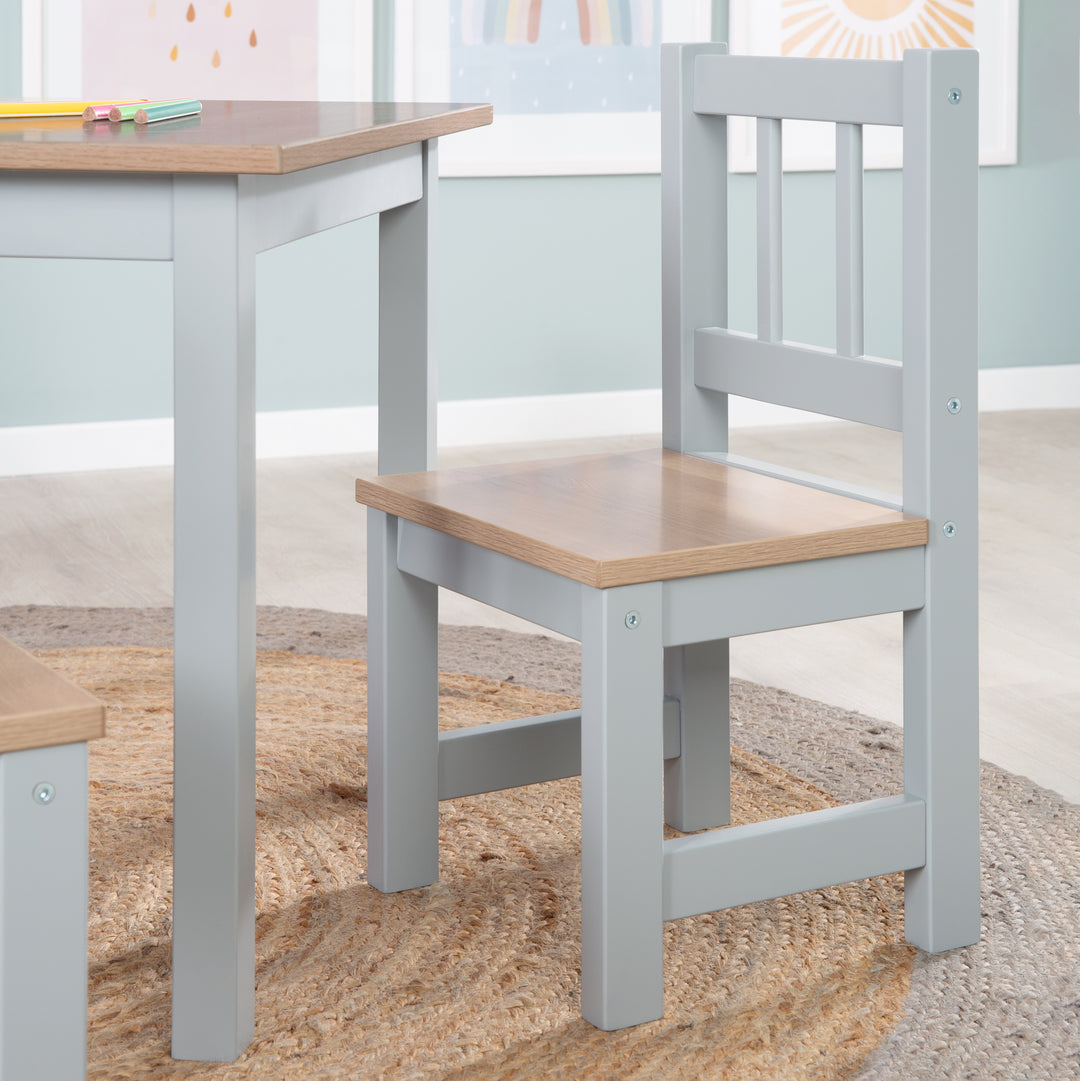 Ensemble Table + 2 Chaises Enfants Rock Star Baby - Bois Massif, Style Scandinave, Gris/Blanc