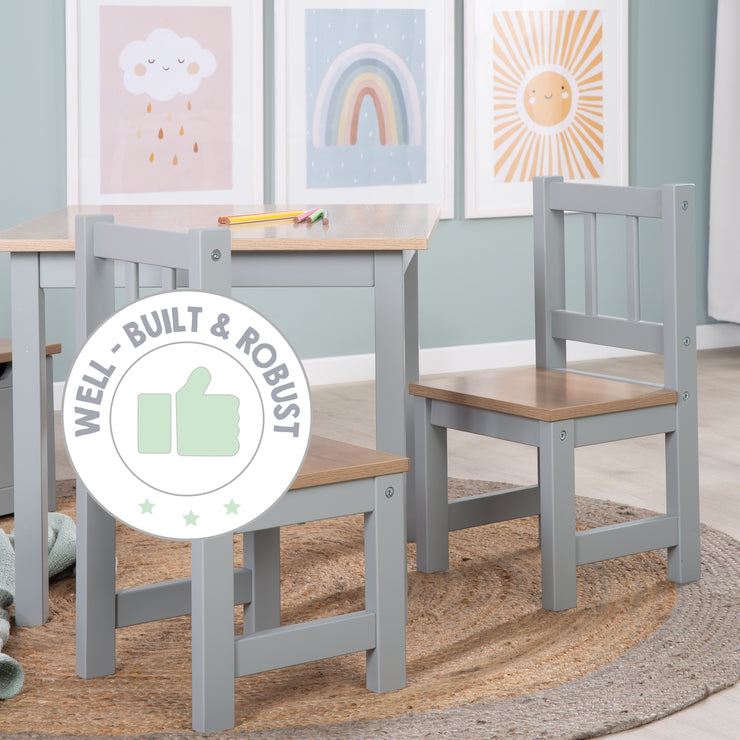 Groupe de sièges pour enfants 'Woody' - 2 chaises et 1 table - Taupe peint - décor en bois