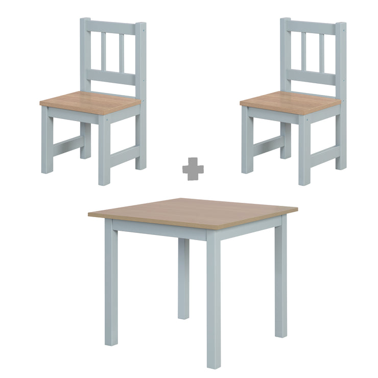 Groupe de sièges pour enfants 'Woody' - 2 chaises et 1 table - Taupe peint - décor en bois