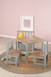 Groupe de sièges pour enfants 'Woody' - 2 chaises et 1 table - Taupe peint - décor en bois