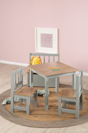 Ensemble de sièges pour enfants 'Woody' - 2 Chaises & 1 Table - Taupe laqué - Décor bois