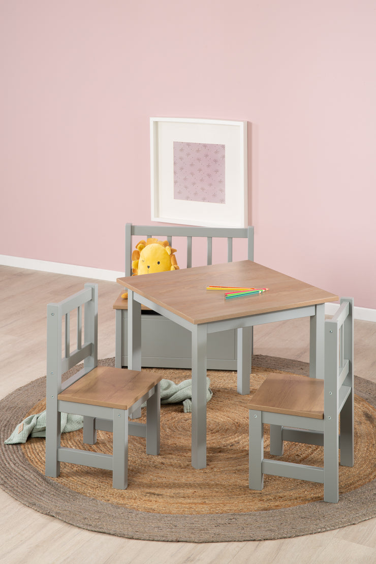 Groupe de sièges pour enfants 'Woody' - 2 chaises et 1 table - Taupe peint - décor en bois