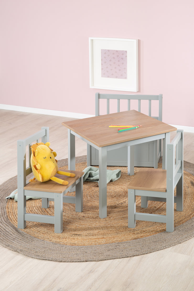 Groupe de sièges pour enfants 'Woody' - 2 chaises et 1 table - Taupe peint - décor en bois