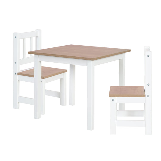 Ensemble de sièges 'Woody' - 2 chaises + table - Laqué blanc - Décor bois