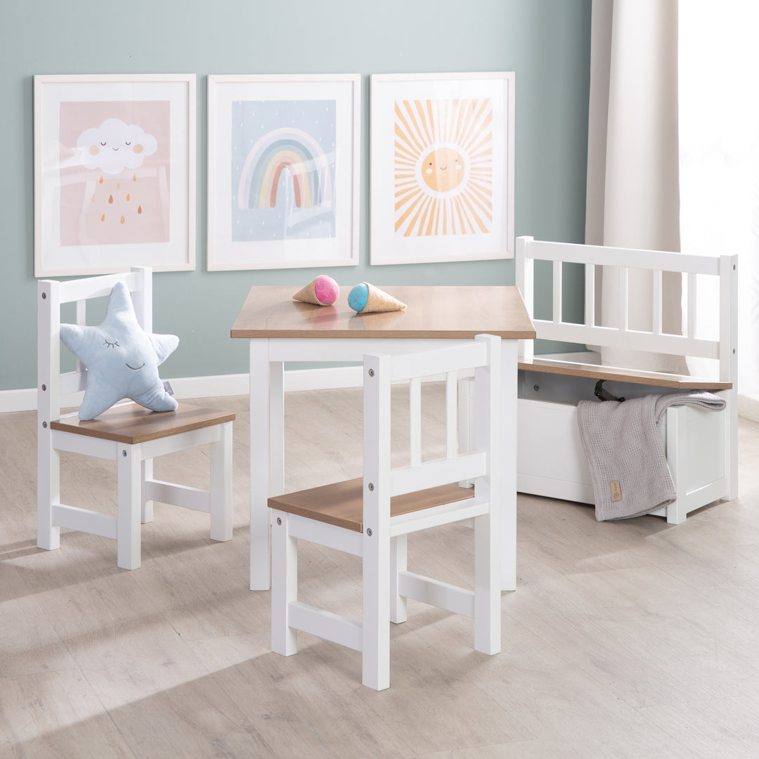 Ensemble de sièges 'Woody' - 2 chaises + table - Laqué blanc - Décor bois